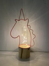Metalen unicorn lamp met LED - warm witte verlichting - hoogte 30 cm x 16 x 0.5 cm - op houten voet