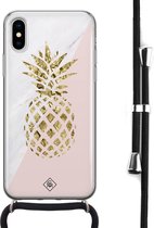 iPhone X/XS hoesje met koord - Ananas | Apple iPhone Xs crossbody case | Zwart, Transparant | Ananas