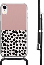 iPhone XR hoesje met koord - Stippen roze | Apple iPhone XR crossbody case | Zwart, Transparant | Gestipt