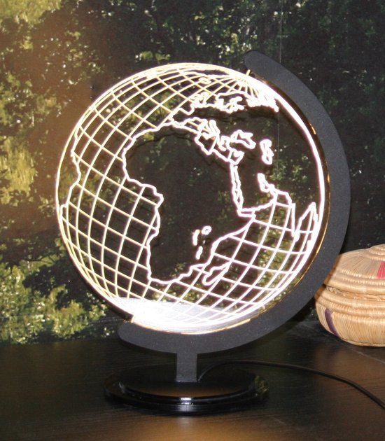 Nachtlampje 'Wereldbol' - 3d illusion met projectie van een globe - LED-lamp - USB - dimmerfunctie
