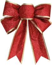 Kerstversiering - grote strik - Glitters - rood/goud kerstversiering strik - 23cm - Rood/Goud 4 Stuks