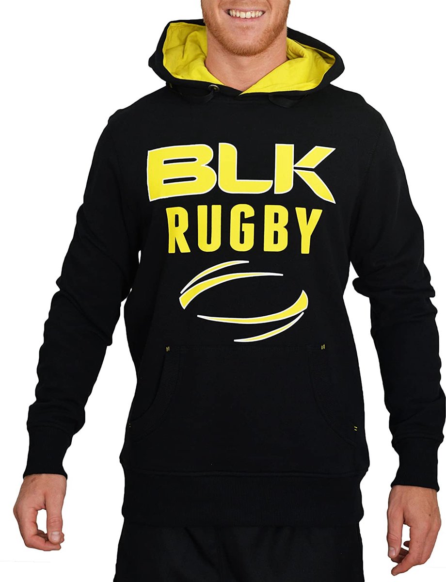 BLK Rugby Hoodie maat medium, zwart/geel