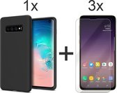 iParadise Samsung S10e Hoesje Zwart - Samsung galaxy s10e hoesje zwart case siliconen hoes cover - 3x samsung galaxy s10e screenprotector