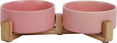 Jack And Vanilla - Voer- En Drinkbakken - Bon Appetit Dubbele Keramische Voerbak Bamboe Standaard - Roze - 2x400ml 51/0109 - 182932