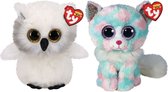 Ty - Knuffel - Beanie Buddy - Austin Owl & Opal Cat