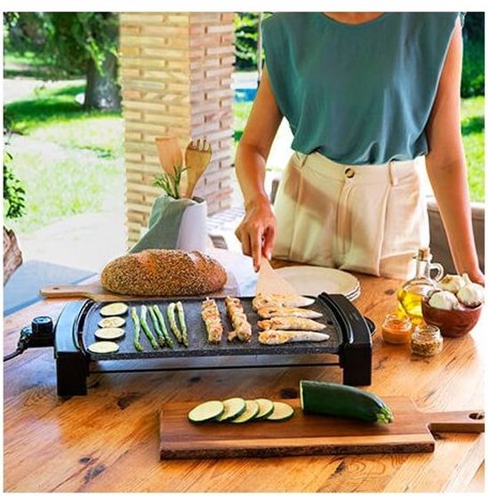 Tasty&Grill 3000 RockWater L Plancha de asar eléctrica de 2200 W con revestimiento Rockstone y superficie L