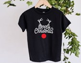 Lykke| Merry Christmas Shirt | Groen | Jongens / Meisjes | Grappige Foute kersttrui Shirt Cadeau | Kindershirt | Leuke Elf, Rendier| Zwart Katoen 7/8 jaar 122-128