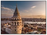 Close-up van de Galatatoren voor de Bosporus in Istanbul - Foto op Akoestisch paneel - 200 x 150 cm