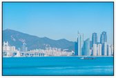 Gebergte achter de panoramische skyline van Busan - Foto op Akoestisch paneel - 150 x 100 cm