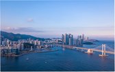 Luchtfoto van de skyline en grote Gwanganbrug in Busan - Foto op Forex - 45 x 30 cm