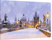 De Karelsbrug en Oude Stad in winters Praag - Foto op Canvas - 90 x 60 cm