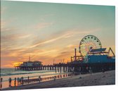 Santa Monica pier bij zonsondergang in Los Angeles - Foto op Canvas - 90 x 60 cm