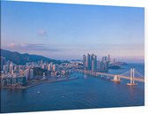 Luchtfoto van de skyline en grote Gwanganbrug in Busan - Foto op Canvas - 150 x 100 cm