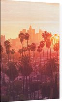 Zonsondergang door de palmbomen in Los Angeles - Foto op Canvas - 60 x 90 cm