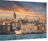 Zicht op een veerboot en de Galatatoren in Istanbul - Foto op Plexiglas - 40 x 30 cm