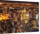 Luchtfoto van nachtelijk Manhattan in New York City - Foto op Plexiglas - 40 x 30 cm