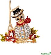 VinkToys® Broche - Kerst broche - Sneeuwpop - Broche met Strass steentjes