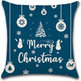 Kussenhoes Kerst - Merry Christmas Blauw - Kussenhoes - Kerst - 45x45 cm - Sierkussen - Polyester