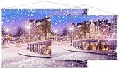 Sfeervolle winteravond in grachtengordel Amsterdam  - Foto op Textielposter - 90 x 60 cm