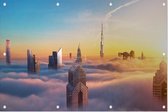 Panoramisch zicht op een met wolken bedekte Dubai-skyline - Foto op Tuinposter - 150 x 100 cm