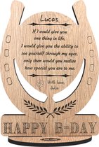BDAY - gepersonaliseerde houten wenskaart - kaart van hout - verjaardag - luxe uitvoering met eigen naam