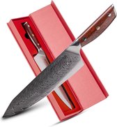 Rednas Professional Damascus Knife - Couteau de chef - Couteau japonais - Acier Damas - Coffret cadeau de luxe