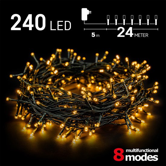 Kerstverlichting buiten - 24 meter 240 LED - Warm Wit - 8 modi - Lichtsnoer - IP44 Stekker - Kerstboomverlichting - geschikt voor binnen en buiten - kerstverlichting led