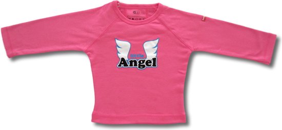 Twentyfourdips | T-shirt lange mouw baby met print 'Little angel' | Roze | Maat 80 | In giftbox