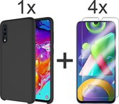 Samsung A70 Hoesje - Samsung galaxy A70 hoesje zwart siliconen case hoes cover hoesjes - 4x Samsung A70 screenprotector