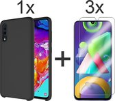 iParadise Samsung A70 Hoesje - Samsung galaxy A70 hoesje zwart siliconen case hoes cover hoesjes - 3x Samsung A70 screenprotector