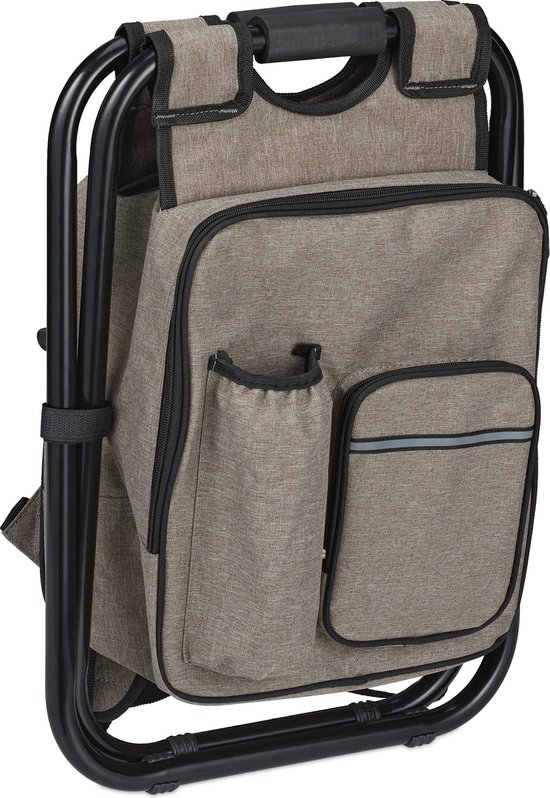 camping krukje - inklapbaar - 42x35x29 cm - rugzak kruk - polyester - beige van Merkloos — afbeelding 4