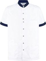 Haen / Ballyclare Heren Zorgjas Milo met tricot mouwinzet Wit / Donkerblauw - Maat XXL