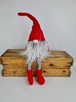 Pluchee gnome - kerstkabouter - Grijs / Rood - kerstfiguur - klein - Kerstdecoratie