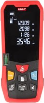 UNI-T LM50 laser afstandsmeter met meetbereik van 50 meter lengte, oppervlakte en volume meting, waterpas en groot LCD display