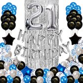 21 jaar verjaardag versiering - 21 Jaar Feest Verjaardag Versiering Set 88-delig  - Happy Birthday Slinger & Ballonnen - Decoratie Man Vrouw - Blauw en Zilver