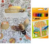 Luxe kleurboek voor volwassen + BIC potloden - Kleurpotloden voor volwassenen - Kleurboek voor volwassenen