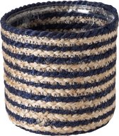 J-Line Bloempot Cilinder Jute Blauw/Naturel Medium Set van 4 Stuks