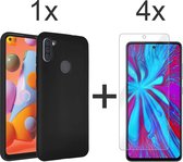 Samsung M11 Hoesje - Samsung galaxy M11 hoesje zwart siliconen case hoes cover hoesjes - 4x Samsung M11 screenprotector