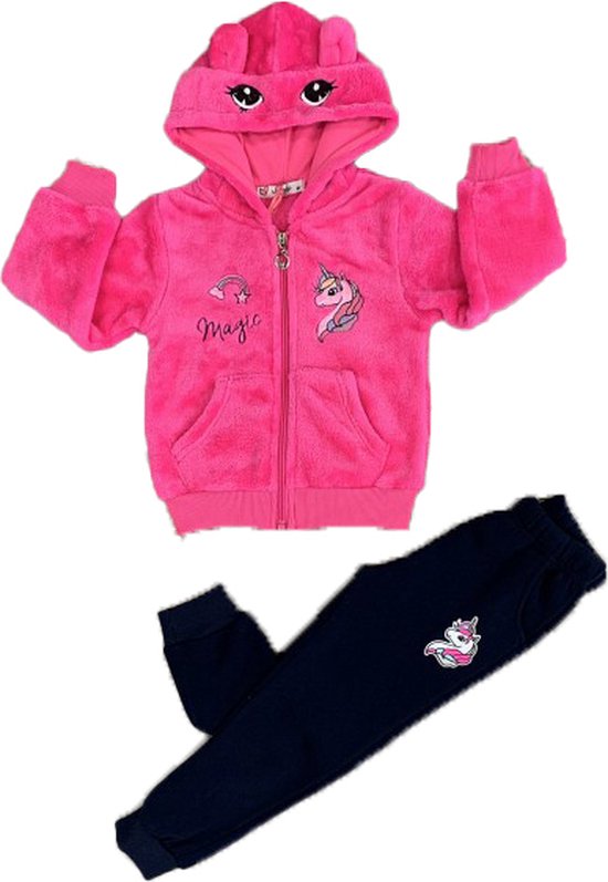 Unicorn onesie-pyjama-kledingset-kostuum-broek en trui met capuchon-cap-unicorn kleding voor meisjes - roze, 2 Jaar(92)