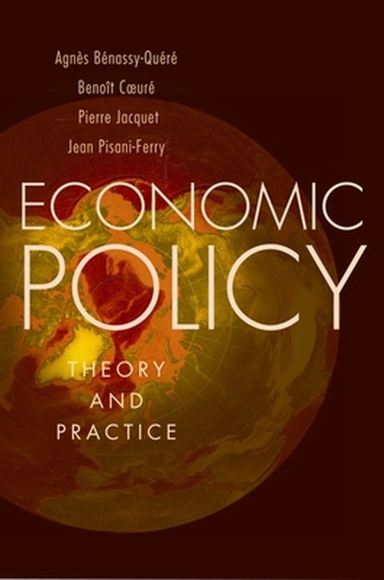 Livre 'Economic Policy: Theory and Practice' avec un globe terrestre en arrière-plan.