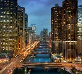 Wolkenkrabbers en skyline langs de Chicago River - Fotobehang (in banen) - 250 x 260 cm