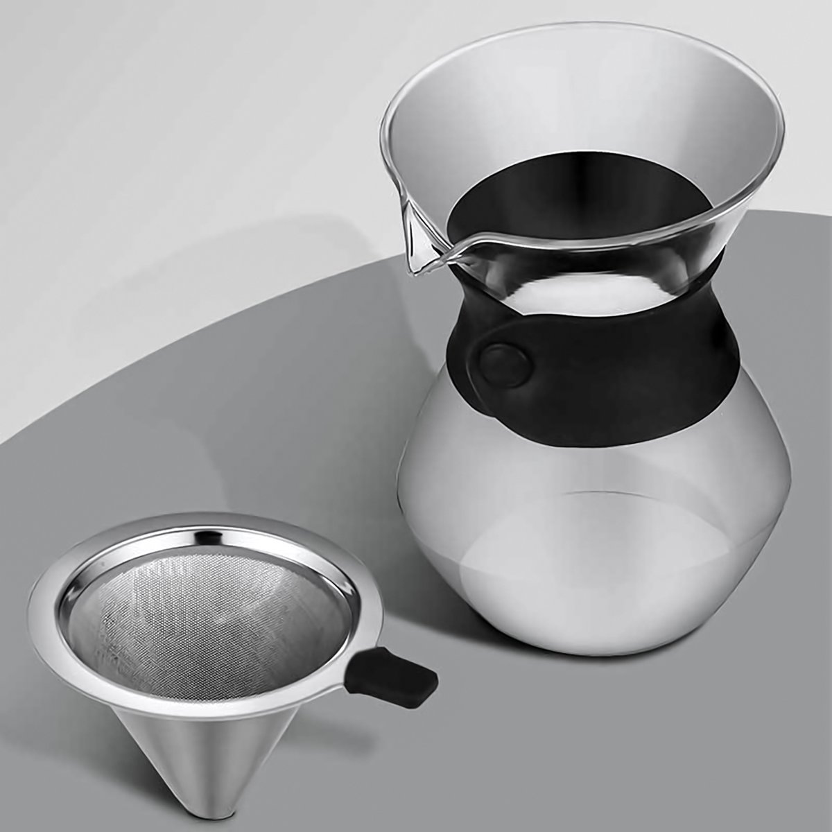 snijden Flikkeren onhandig Pour Over Koffiepot met Permanent RVS koffiefilter - Slow Coffee Maker Kit  - Glazen... | bol.com