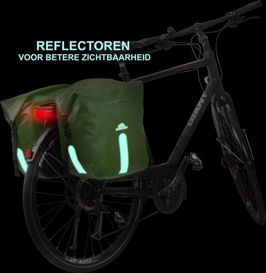 Dutch Mountains Dubbele Fietstas 46 Ltr - 100% Waterdichte Fietstas - Rolltop sluiting - Reflectoren - Groen van Dutch Mountains — afbeelding 4