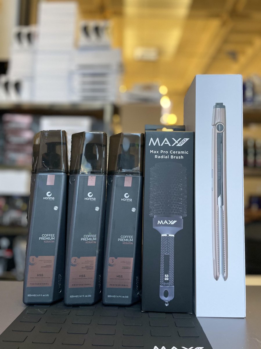 Honma Tokyo KIT LISSAGE BRÉSILIEN | COFFEE PREMIUM ALL LISS | 3 X 500 ML & MAX PRO EVOLUTION STIJLTANG & RADIAL BRUSH