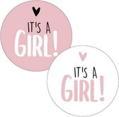 50x Sluitsticker It's a Girl! | 2 Kleuren | Wit | Roze | 40 mm | Geboorte Sticker | Sluitzegel | Sticker Geboortekaart | Baby nieuws | Zwangerschap | Luxe Sluitzegel