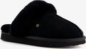 Hush Puppies suede dames pantoffels met lamsvacht - Zwart - Maat 39 - Sloffen - Echt leer