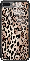 iPhone 8 Plus/7 Plus hoesje glass - Luipaard print bruin | Apple iPhone 8 Plus case | Hardcase backcover zwart