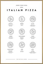 JUNIQE - Poster met kunststof lijst Pizzasoorten -40x60 /Wit & Zwart