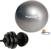 Tunturi - Fitness Set - Vinyl Halterset 15 kg  - Gymball Zilver 75 cm