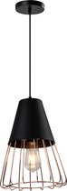 QUVIO Hanglamp industrieel - Lampen - Plafondlamp - Leeslamp - Verlichting - Verlichting plafondlampen - Keukenverlichting - Lamp - Rose gold staaldraad - E27 fitting - Voor binnen - Met 1 lichtpunt - D 26 cm - Zwart en roze